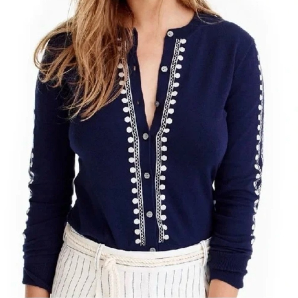J Crew navy and white cardigan - Picture 4 of 9